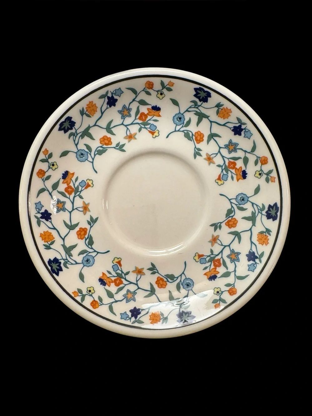 Setβof 5 Vintage Homer Laughlin Restaurant Ware Floral Garland Saucers Navy Blue